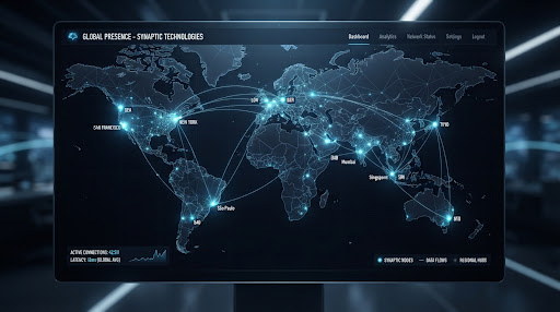 World map showing Synaptic Technologies global network