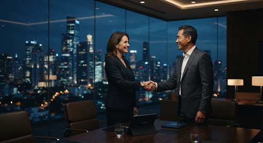 Executives shaking hands over the Synaptic and Nordic AI Hub partnership announcement
